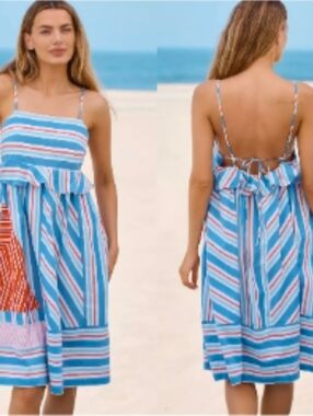 Anthropologie nwt Celandine small Plunge-Neck Drop-Waist Cotton Midi Dress blue